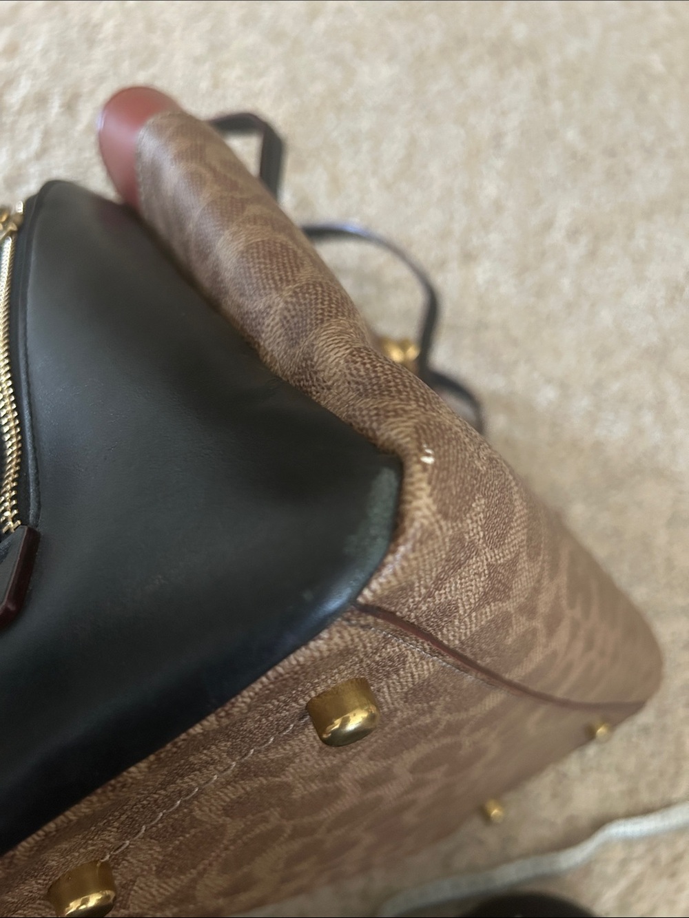 Coach Lora Color-block Tan/Rust Leather Signature Logo Carryall Tote Bag Purse 👜 - Picture 14 of 16